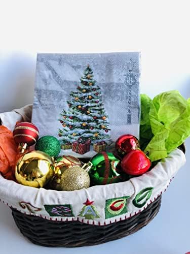 Nantucket 40-ct | מתנות עץ חג המולד שלג מפיות מפיות מפיות קוקטייל נייר דקורטיבי מפיות, לבן, ירוק, צהוב, אדום,